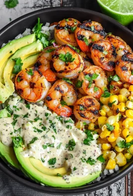 Grilled Shrimp Bowl with Avocado, Corn Salsa & Creamy Sauce